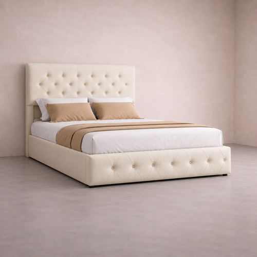 Lit 140x200cm adulte capitonné beige – Ivorélia