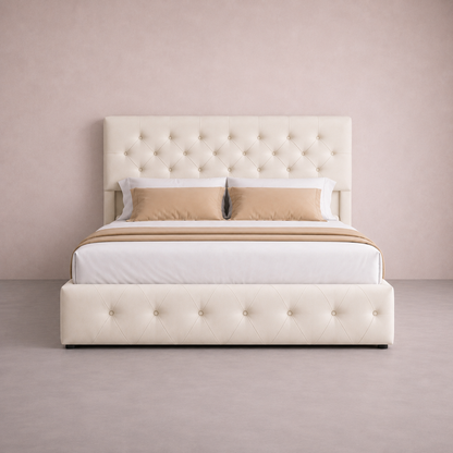 Lit 140x200cm adulte capitonné beige – Ivorélia