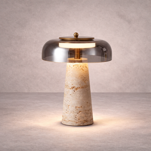 Lampe en Travertin et Verre Transparent – Travénoir