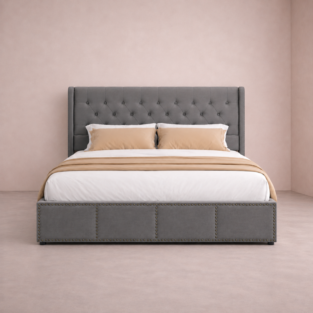 Lit 160x200cm adulte en velour gris - Veloria