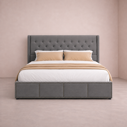 Lit 160x200cm adulte en velour gris - Veloria
