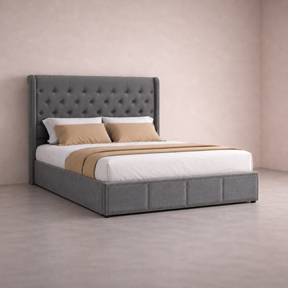 Lit 160x200cm adulte en velour gris - Veloria