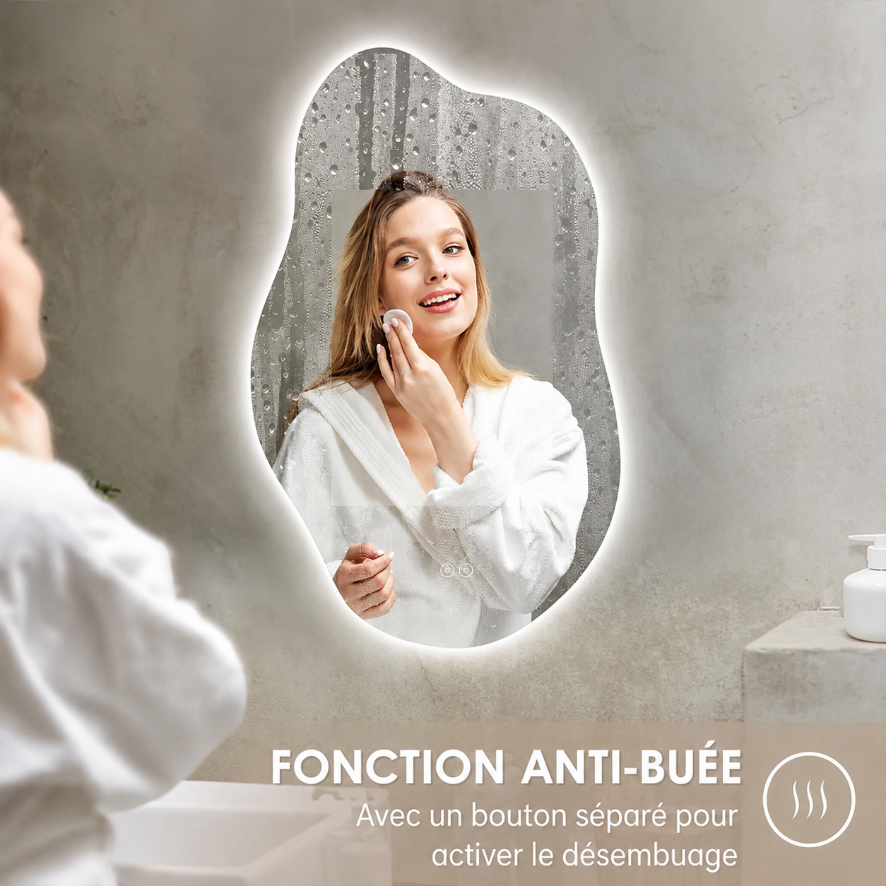 Miroir LED organique anti-buée – Nuréa