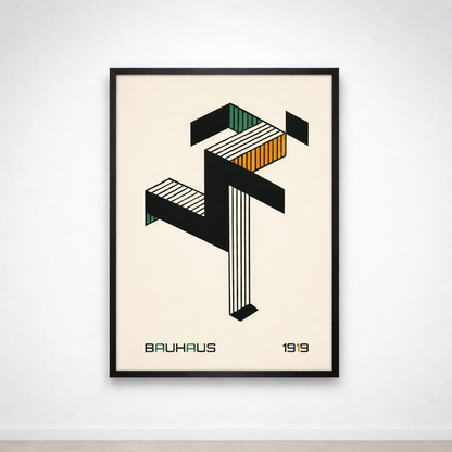 Tableau Bauhaus Structure 1919 – Lignes Graphiques Vert & Ocre
