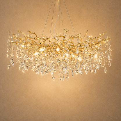 Gold Branch Crystal Chandelier - Sculptural Tree Pendant