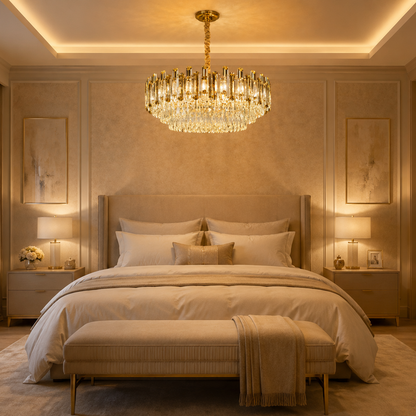 Round Crystal Chandelier Gold - Elegant Flush Mount Light