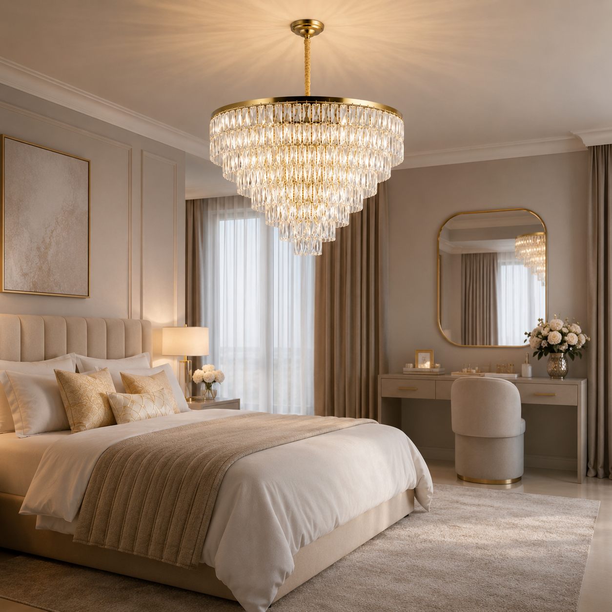 Crystal Cascade Chandelier Gold - Luxury Waterfall Pendant