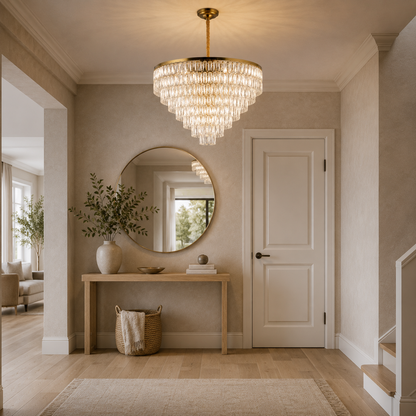 Crystal Cascade Chandelier Gold - Luxury Waterfall Pendant