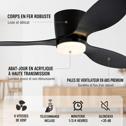 Silent LED Ceiling Fan - Reversible Modern Fan with Remote