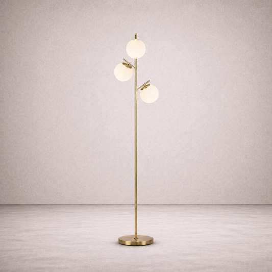 Opal Glass and Gilt Metal Floor Lamp with 3 Globes - Aurélo
