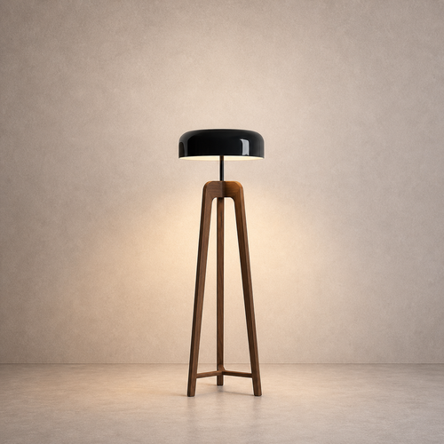 Lampadaire Tripode en Bois et Métal
