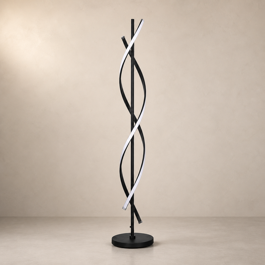 Black Metal Designer LED Floor Lamp with Intertwined Light Strips – Ondiro