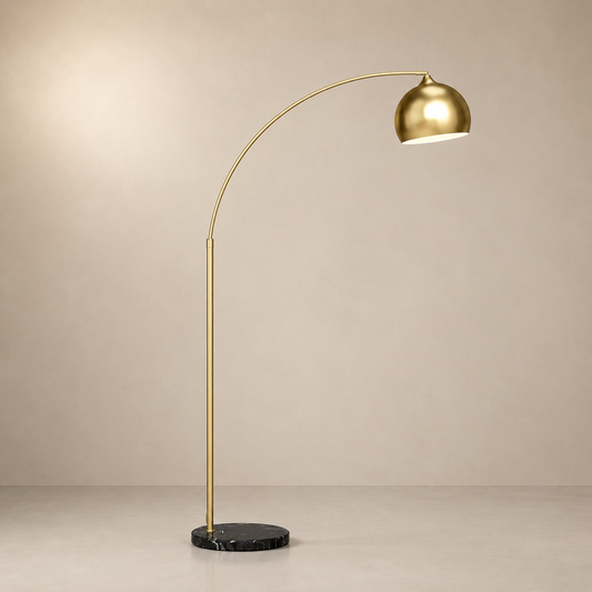 Lampadaire arc doré minimaliste - Liseuse arquée moderne