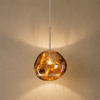 Suspension en Verre Effet Fusion Ambré et Métal Chromé – Mélora