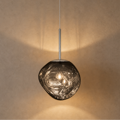 Suspension en Verre Effet Fusion Ambré et Métal Chromé – Mélora