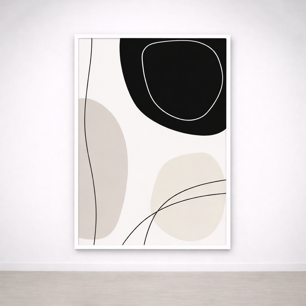 Tableau Abstrait Épure – Formes Organiques Noir & Beige