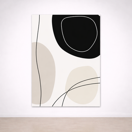 Tableau Abstrait Épure – Formes Organiques Noir & Beige