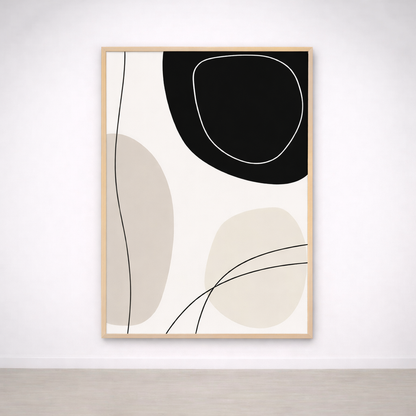 Tableau Abstrait Épure – Formes Organiques Noir & Beige