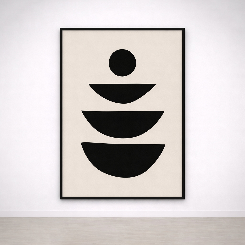 Tableau abstrait géométrique noir et beige