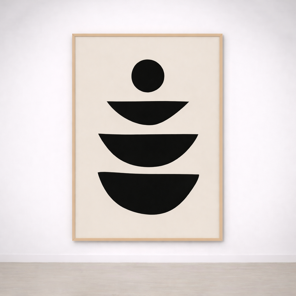 Tableau abstrait géométrique noir et beige
