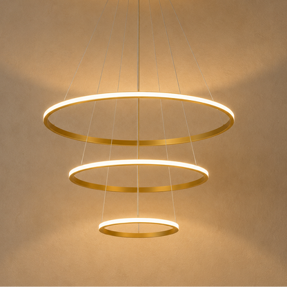 LED Three Ring Chandelier Gold - Modern Circular Pendant