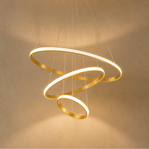 LED Three Ring Chandelier Gold - Modern Circular Pendant
