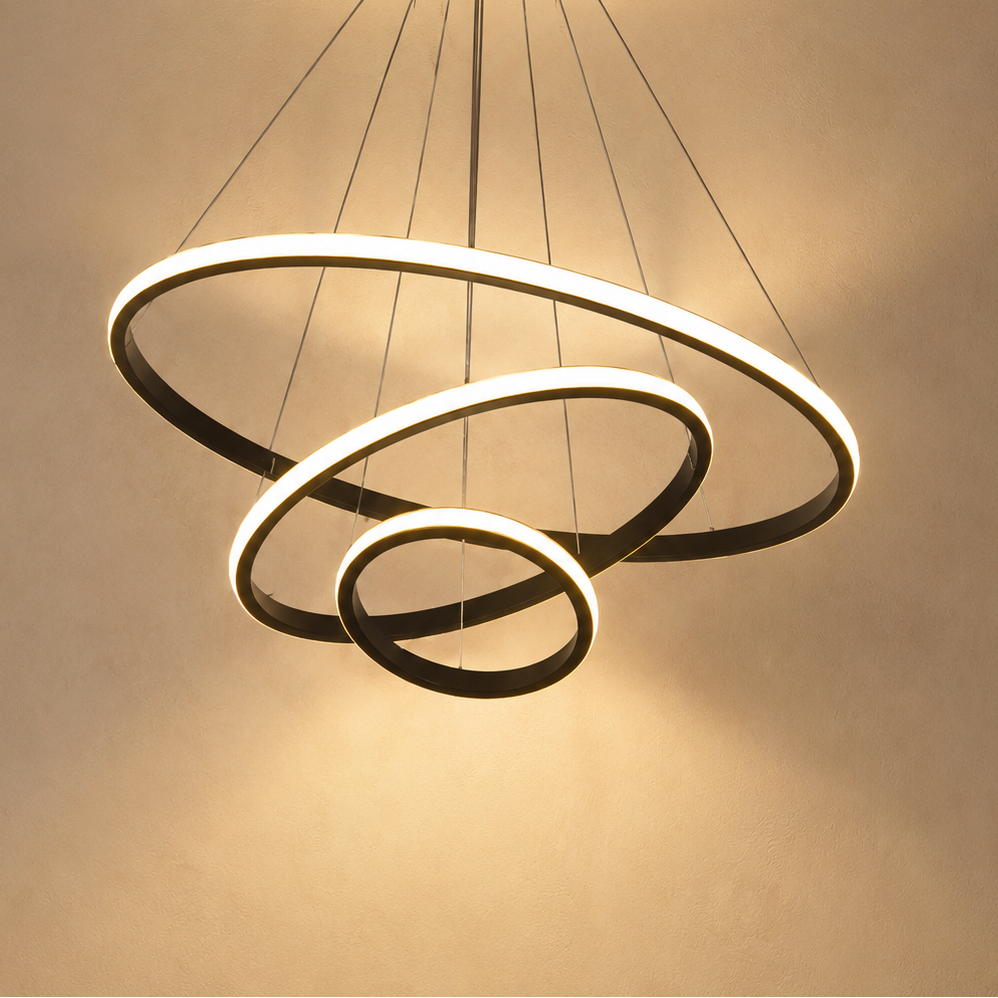 LED Three Ring Chandelier Gold - Modern Circular Pendant