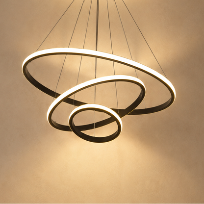 LED Three Ring Chandelier Gold - Modern Circular Pendant