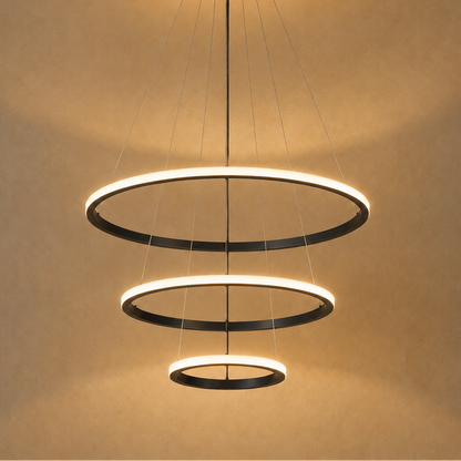 LED Three Ring Chandelier Gold - Modern Circular Pendant