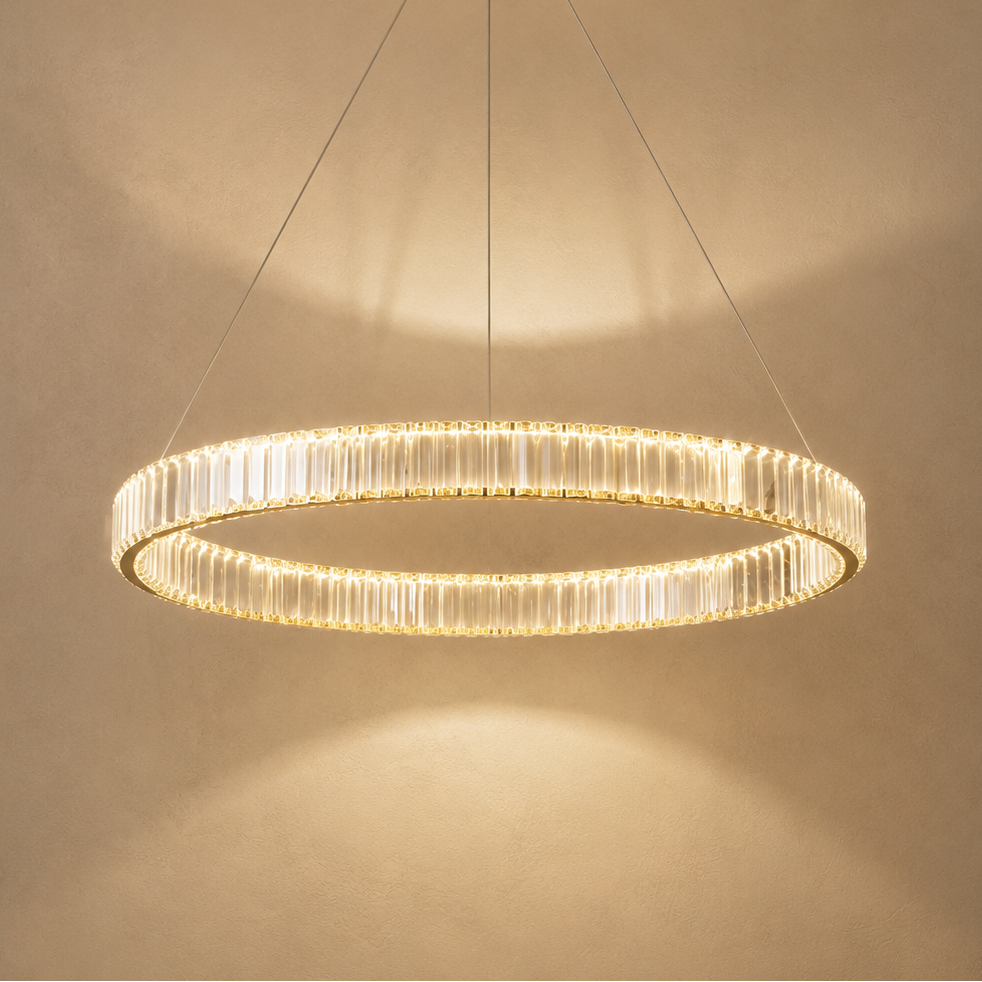 Double Ring Crystal Chandelier Gold - Modern Tiered Light
