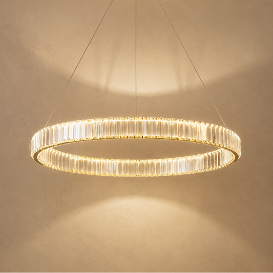 Double Ring Crystal Chandelier Gold - Modern Tiered Light