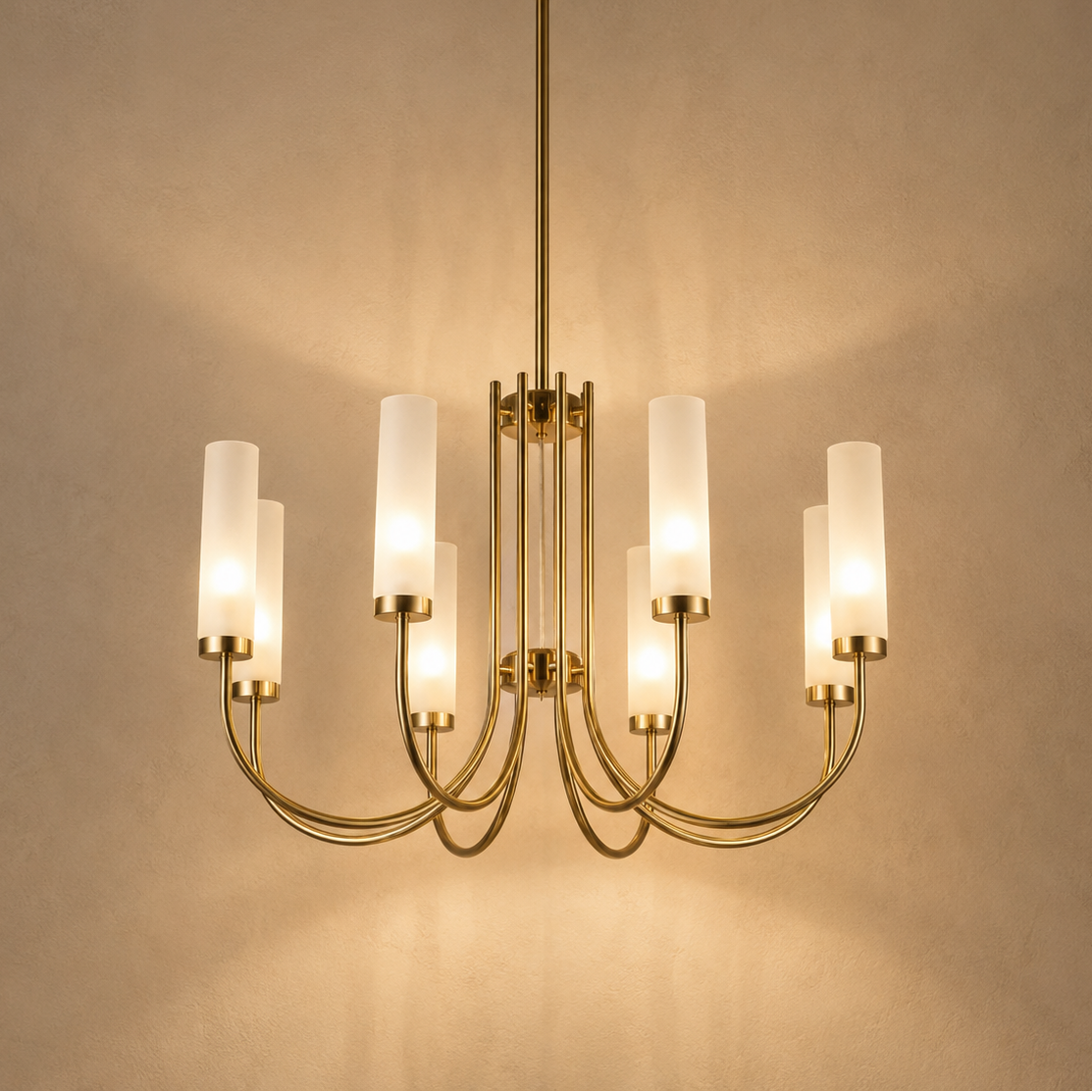 Frosted Glass Candle Chandelier Gold - Classic Pendant Light