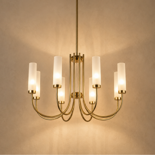 Frosted Glass Candle Chandelier Gold - Classic Pendant Light