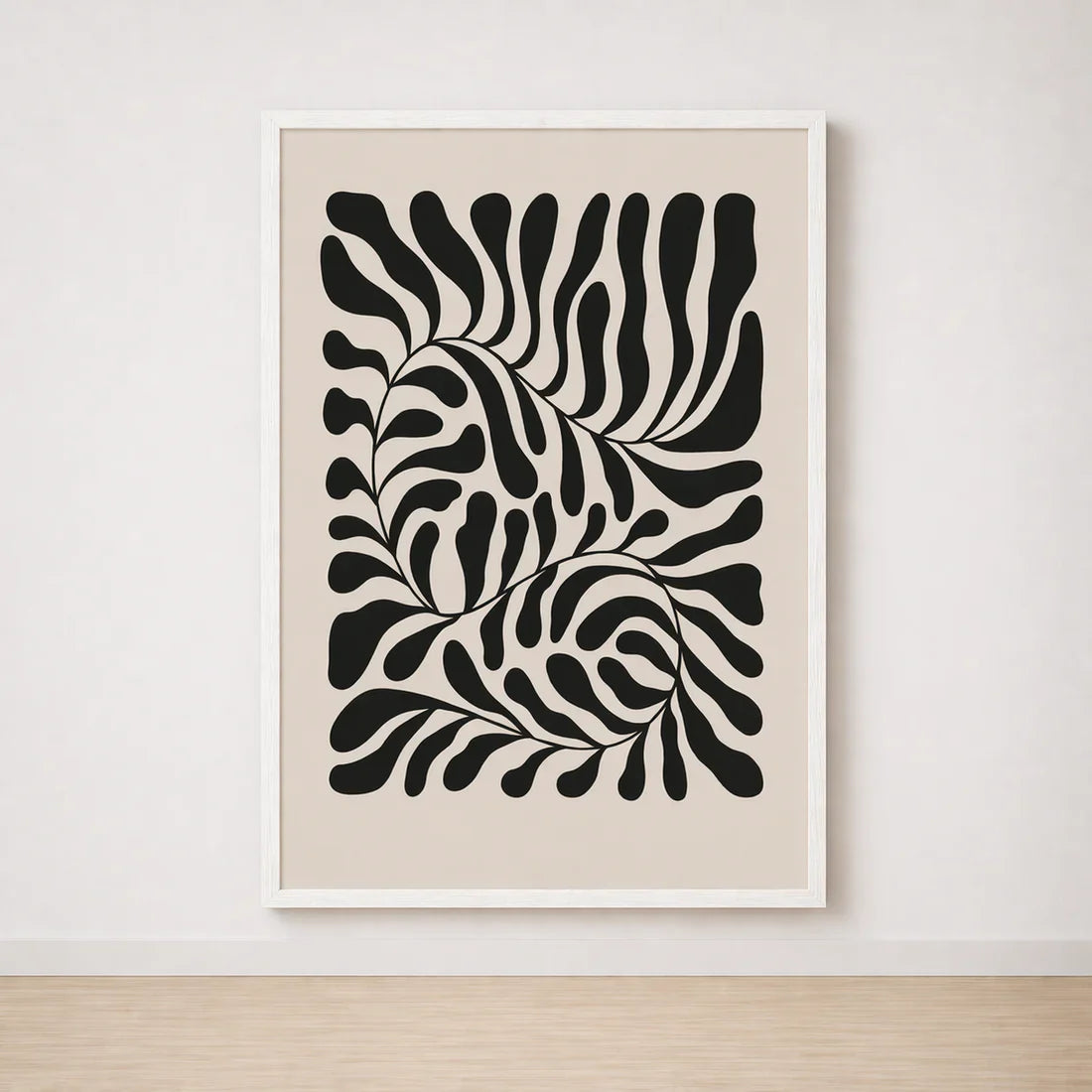 Tableau Abstrait Noir et Beige – Motifs Organiques Contemporains
