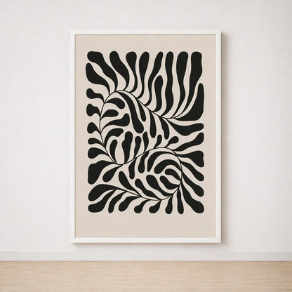Tableau Abstrait Noir et Beige – Motifs Organiques Contemporains