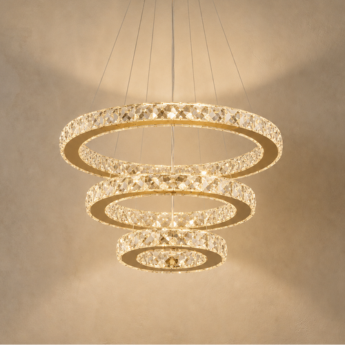 Three Ring Crystal Chandelier - Modern Cascading Light