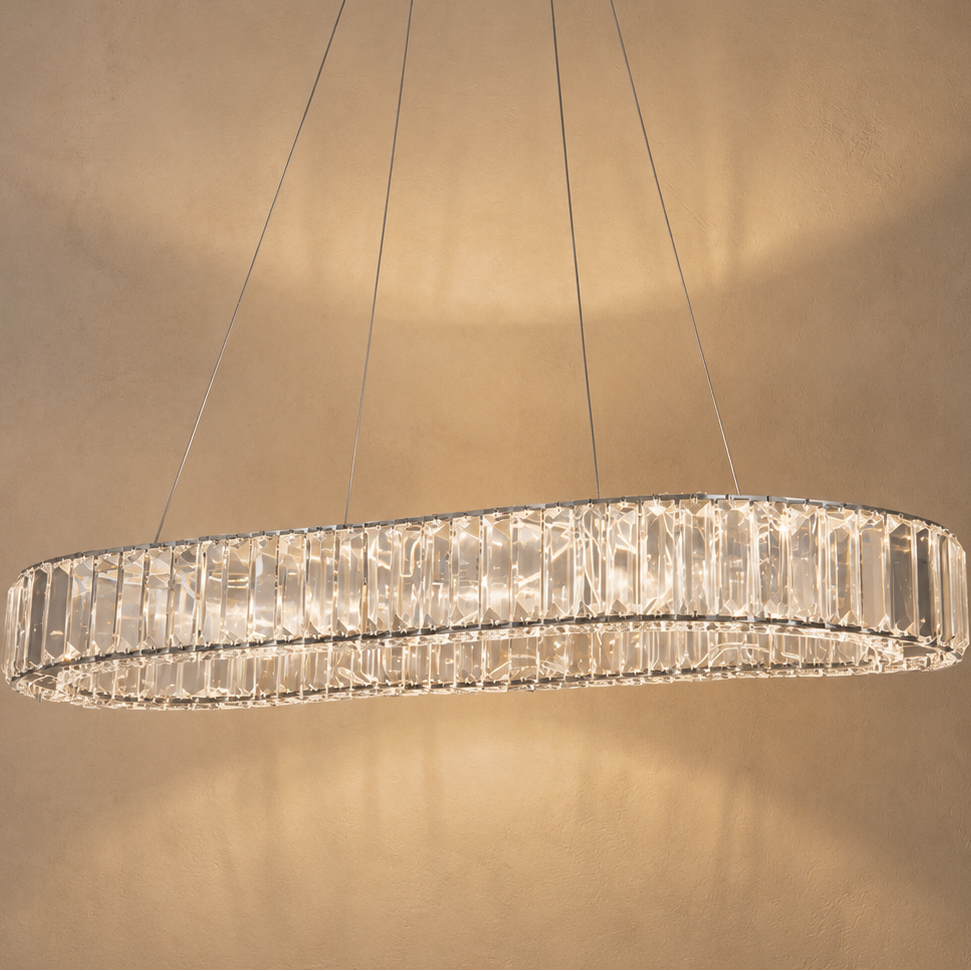 Oval Crystal Chandelier Gold - Modern Linear Pendant