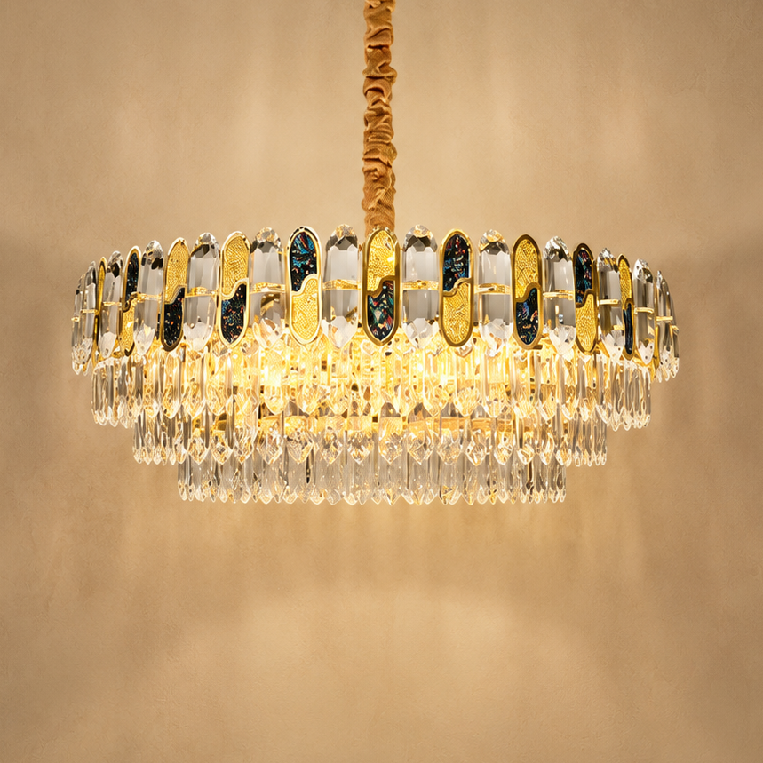 Colorful Crystal Chandelier Gold - Elegant Pendant Light
