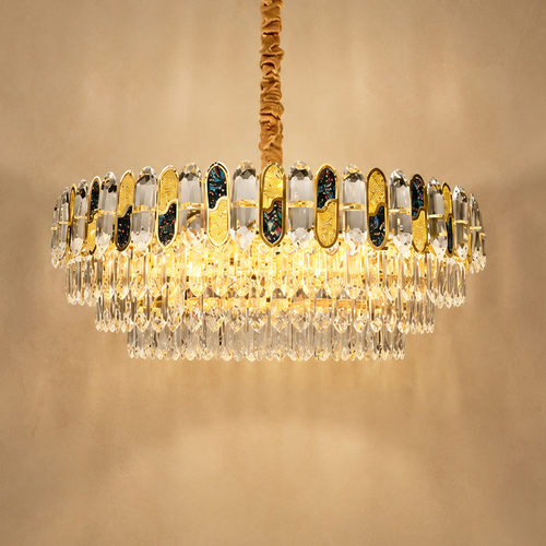 Colorful Crystal Chandelier Gold - Elegant Pendant Light