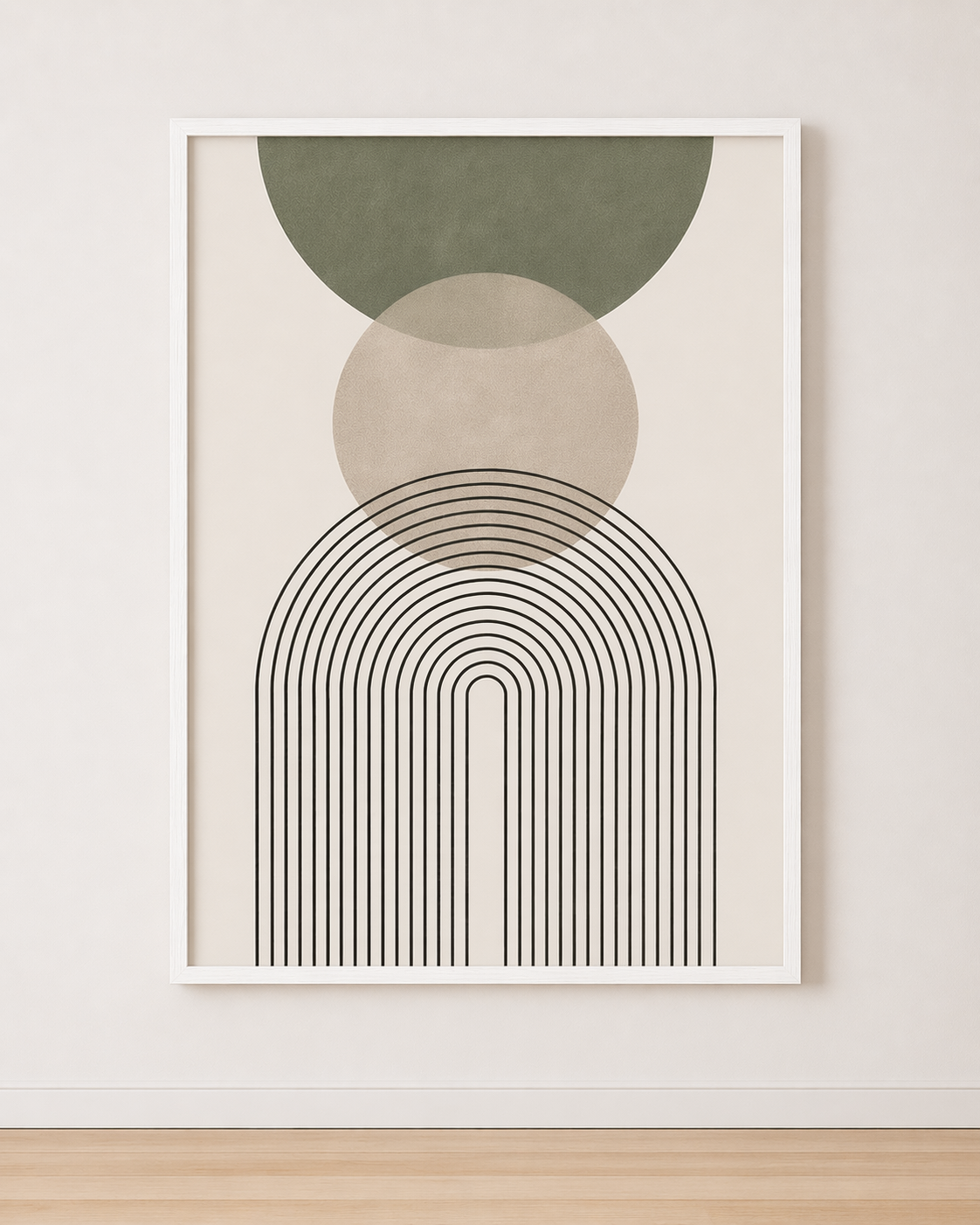 Tableau Arche Graphique Vert Sauge et Beige – Minimalisme Doux et Moderne