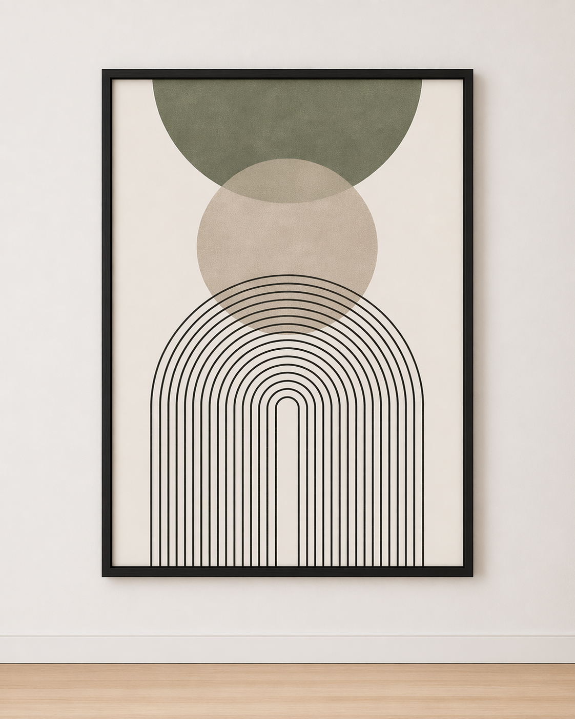 Tableau Arche Graphique Vert Sauge et Beige – Minimalisme Doux et Moderne