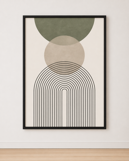 Tableau Arche Graphique Vert Sauge et Beige – Minimalisme Doux et Moderne