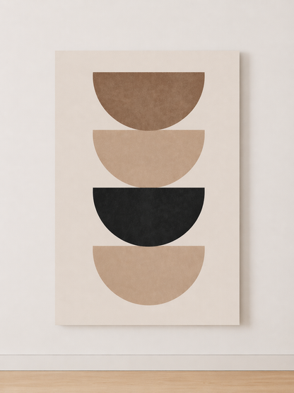 Tableau Géométrique Demi-Cercles Beige et Noir – Minimalisme Graphique et Équilibré