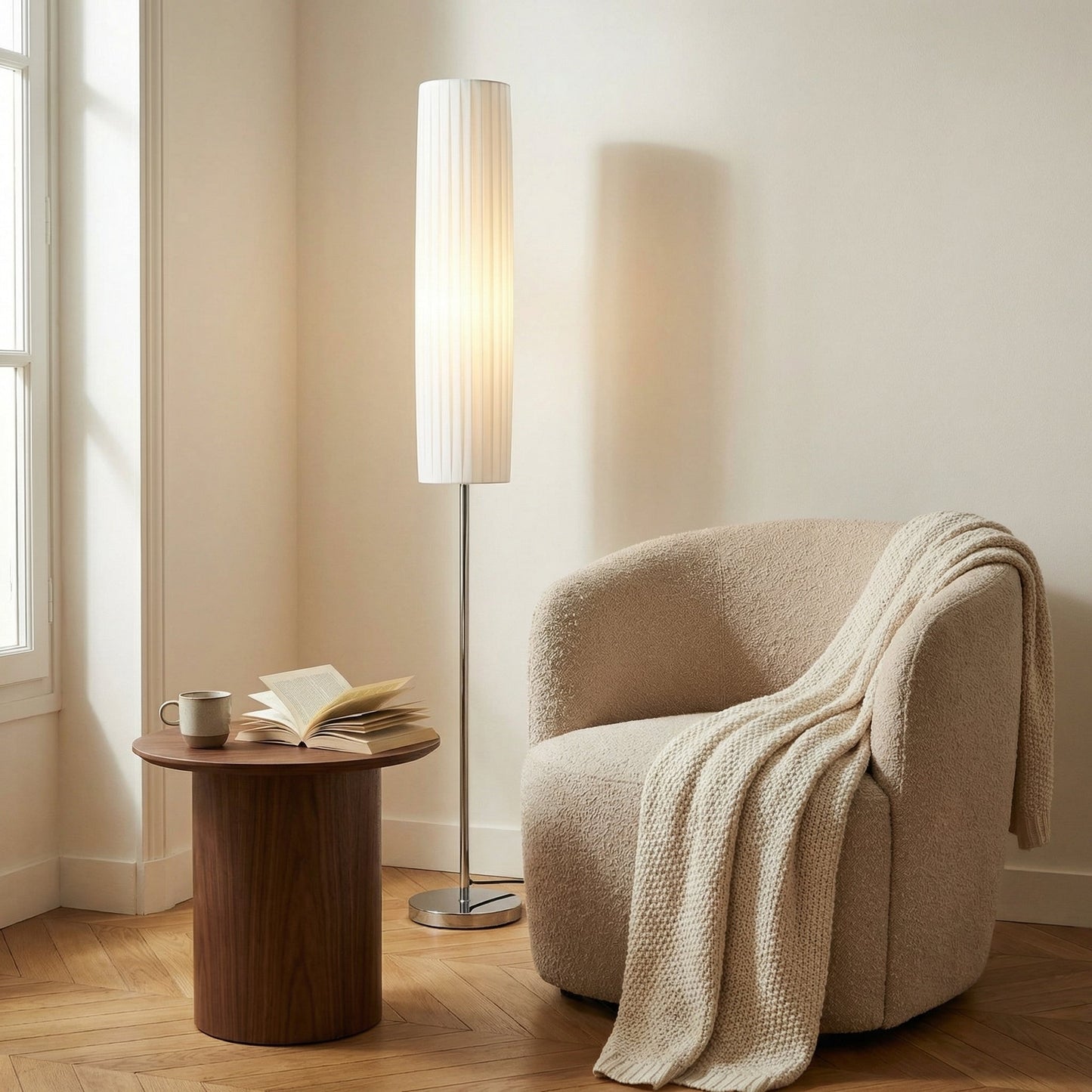 Lampadaire en tissu plissé blanc - Silviro