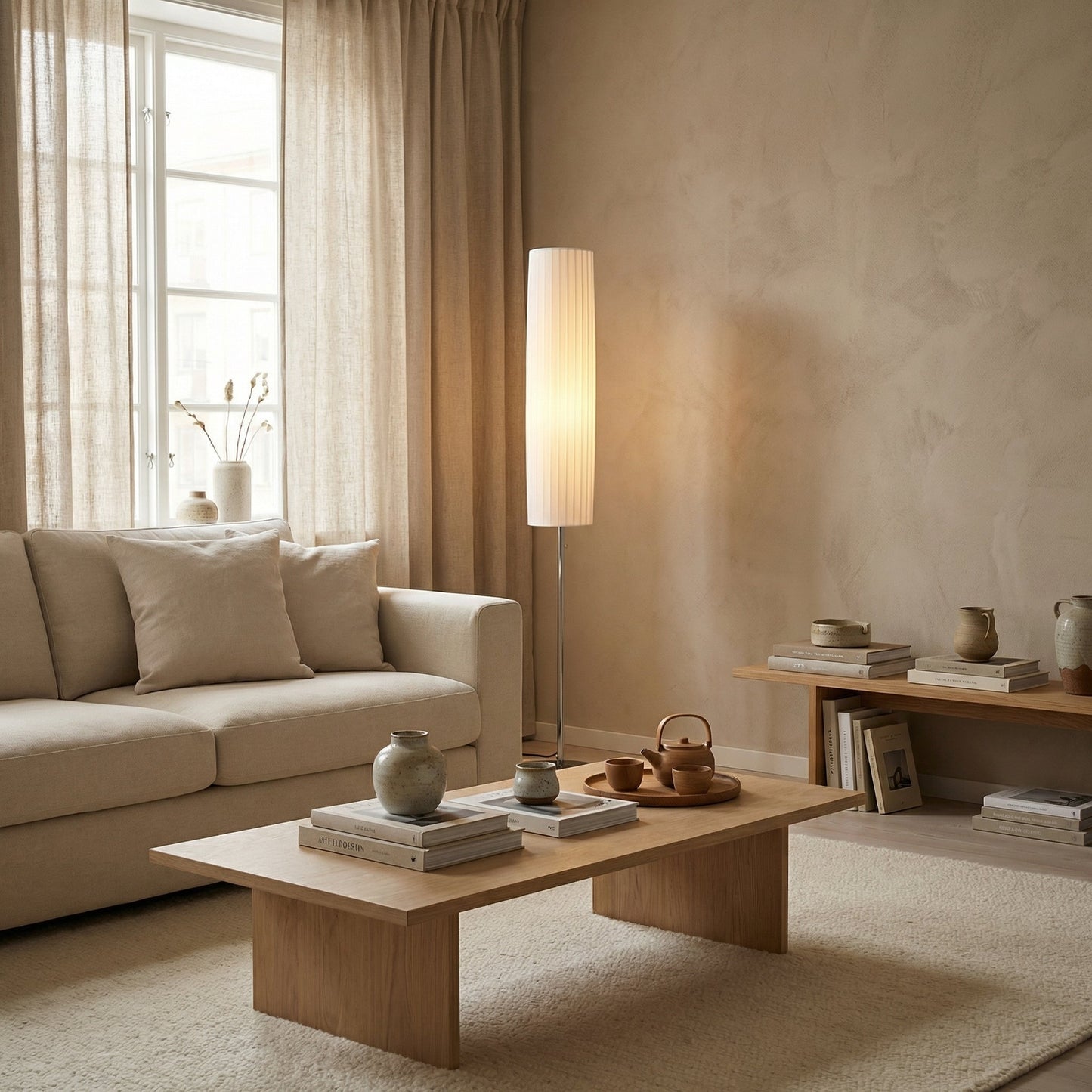 Lampadaire en tissu plissé blanc - Silviro