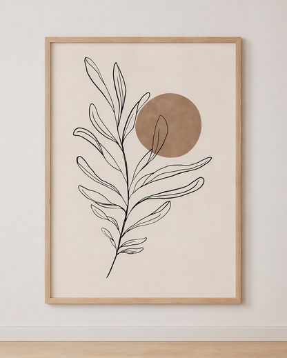 Tableau Botanique Minimaliste Noir et Terracotta – Élégance Douce et Naturelle