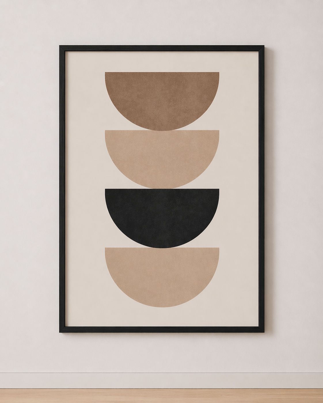 Tableau Géométrique Demi-Cercles Beige et Noir – Minimalisme Graphique et Équilibré