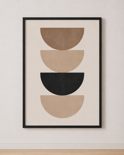 Tableau Géométrique Demi-Cercles Beige et Noir – Minimalisme Graphique et Équilibré