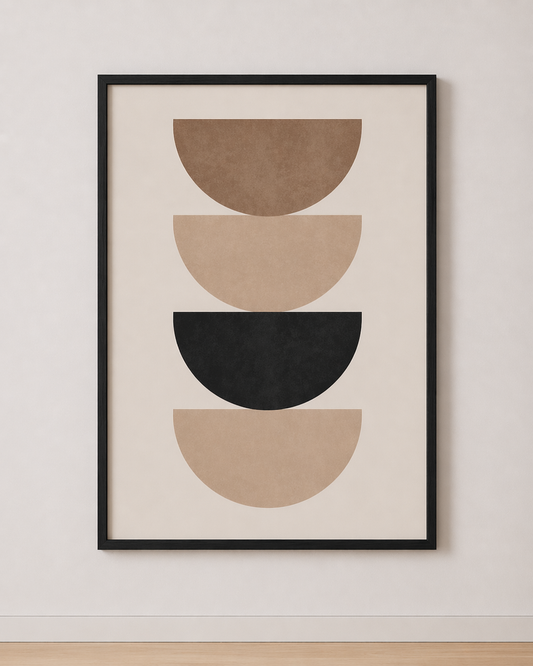 Tableau Géométrique Demi-Cercles Beige et Noir – Minimalisme Graphique et Équilibré