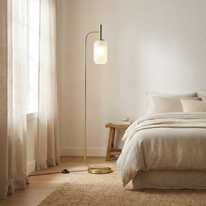 Gold Floor Lamp with Fluted Glass Shade - Modern Standing Light